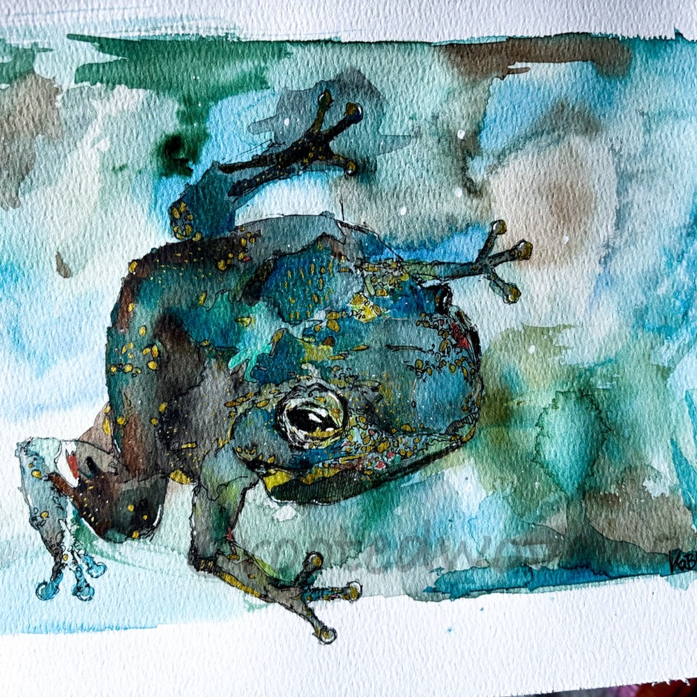 Colorful Frog Watercolor Art Original